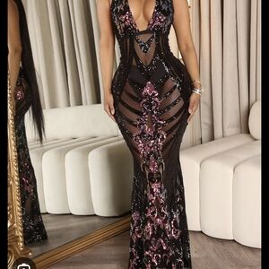 Fashion Nova Black and Pink Backless Dress